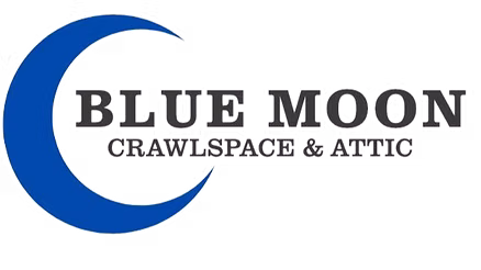 Blue moon logo for crawlspace and attic business in crescent shape